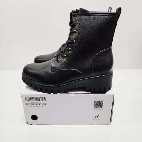 Black Combat Style Ankle Boots  Women Size 10 Lace-Up & Zipper Closure - Picture 12 of 12